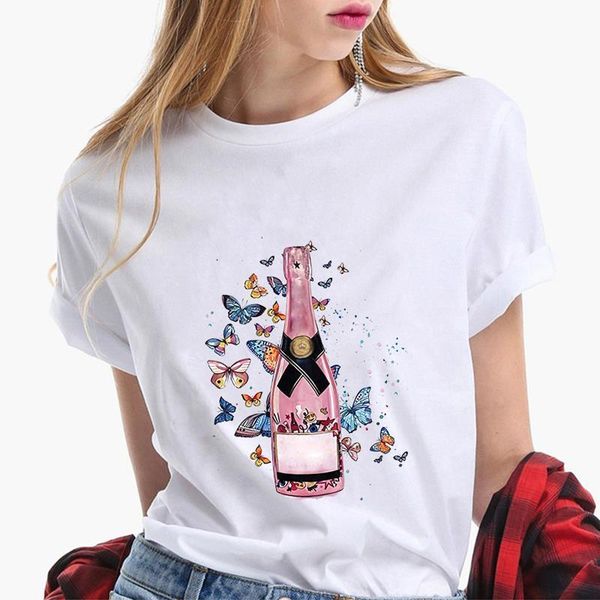 

camisetas tee rose gold womens wine glasses black casual summer tees, White