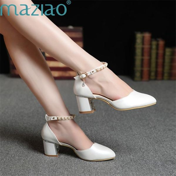 

shoes woman buckle sweet rhinestone ankle strap thick heel fashion high fall 2021 maziao dress, Black