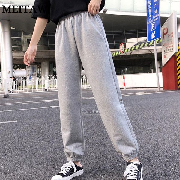 

women's pants & capris 2021 lady casual loose workout sweatpants spring autumn elasticity harem women high waist cotton trousers, Black;white