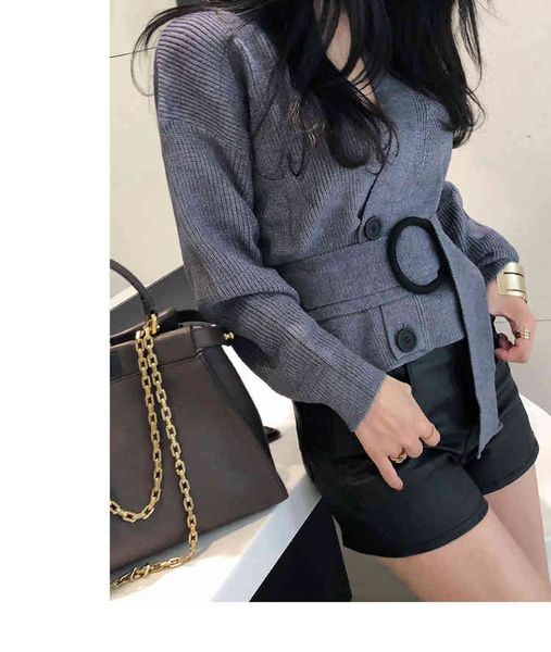 

two piece dress 2021 neck women's bat sleeve sweater korean ol bow tie full double button coat, White