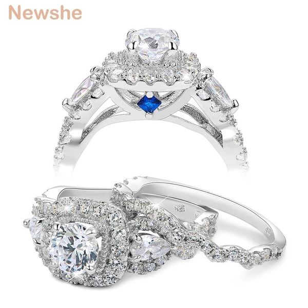 Ela 2 pcs anel de noivado 925 Anéis de casamento de prata esterlina para mulheres 1.5 ct halo rodada corte aaaaa cz jóias 211217