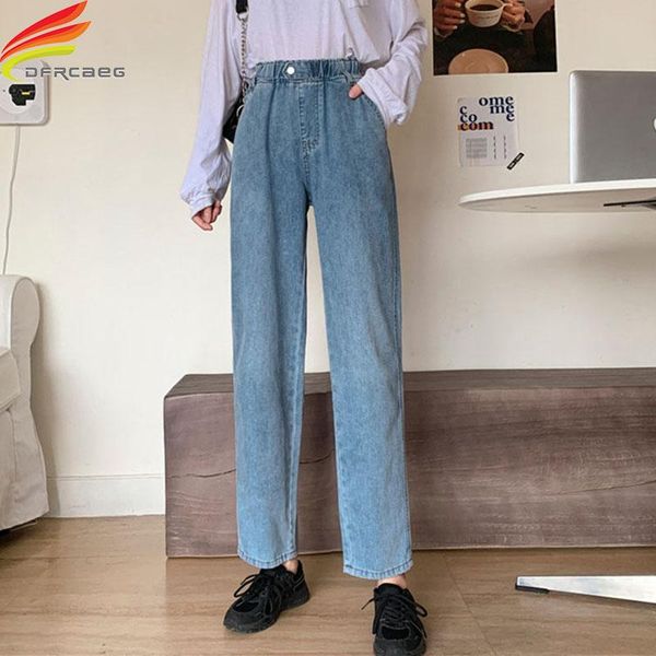 

women's jeans 2021 autumn stretch waist high wide leg woman loose straight blue denim pants women