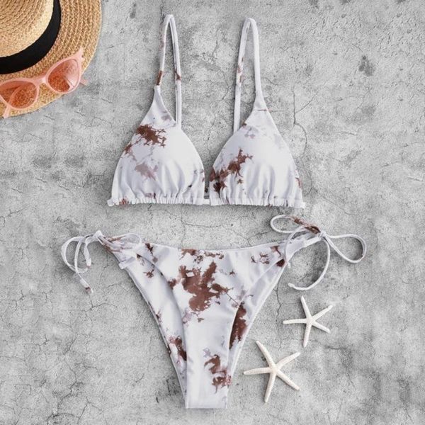 

women's swimwear tie-dye lace up high cut leg halter bikini set two piece swimsuit female low waist red biquini bathing, White;black