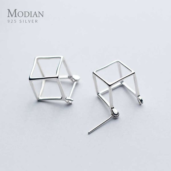 

design geometric 3d square cube stud earrings for women 925 sterling silver stylish minimalism jewelry gift 210707, Golden;silver