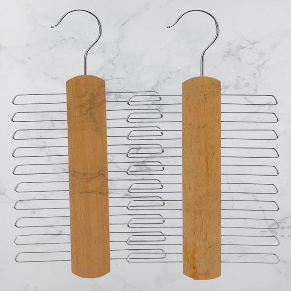 

hangers & racks 2pcs wood tie rack holder, premium wooden necktie, rotate to organizer storage with non-slip clips finish 20 hooks