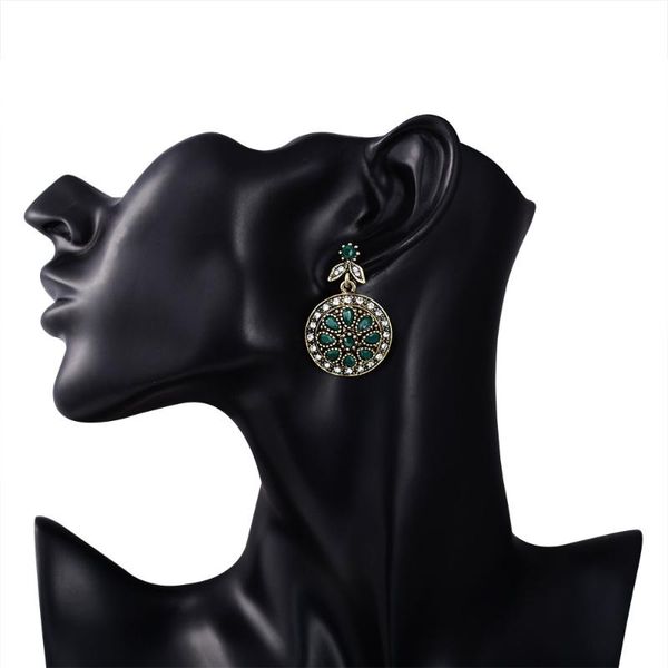 

earrings & necklace brand turkey women bridal wedding jewelry sets retro gold-color round green charm crystal ring necklaces, Silver