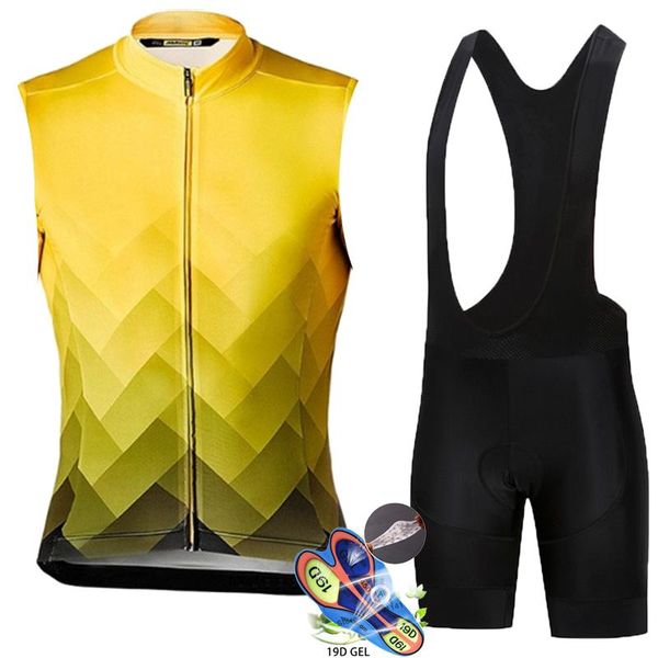 

racing sets 2021 quick-dry sleeveless cycling vest jersey set summer mtb bike clothing men 19d gel pad bib shorts, Black;blue
