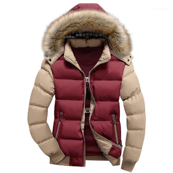 

men's down & parkas fur collar hooded winter coat men 2021 cotton jacket thickening cold fleece warm mens casual man brand overcoats1, Black