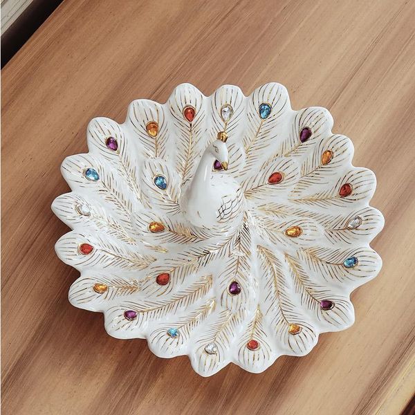 

dishes & plates european-style ornaments fruit plate family living room tea table ceramic peacock decoration