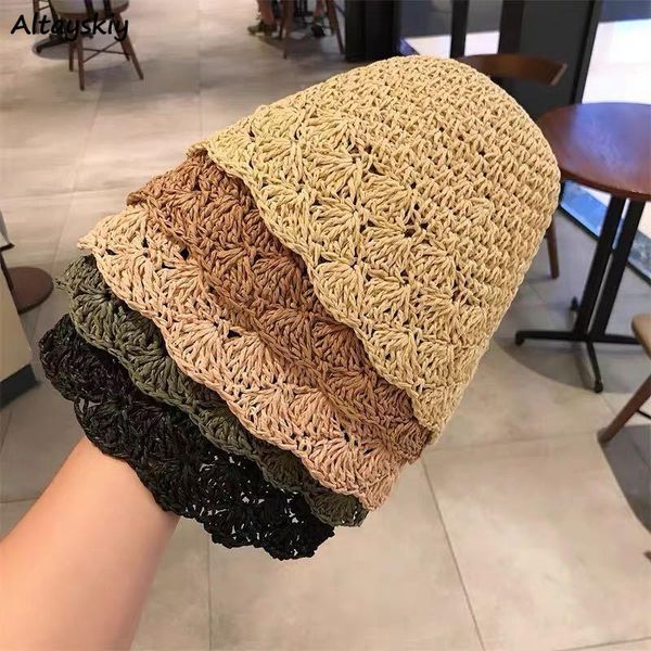 

beanies women hollow out beach hat sunscreen all-match ladies summer sun protection japanese style leisure caps ulzzang trendy beanie/skull, Blue;gray
