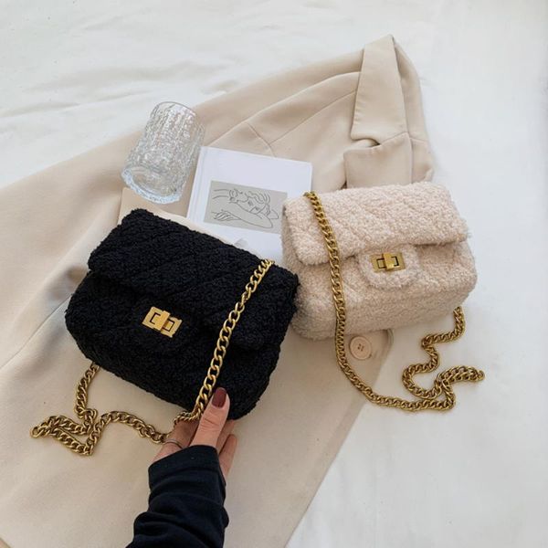 

evening bags female retro shoulder bag lattice design solid color women plush small messenger for shopping