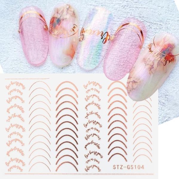 

stickers & decals 1sheet 3d nail rose gold mirror strip wave line sticker decal art design smile polish slider decoration jistz-gs104, Black