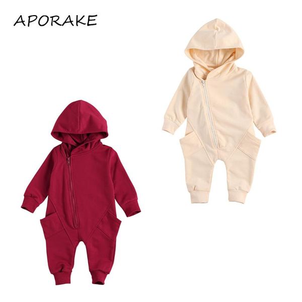 

0-24m infant baby girl boy big pockets romper autumn solid color zipper long sleeve hooded jumpsuit one piece jumpsuits, Blue
