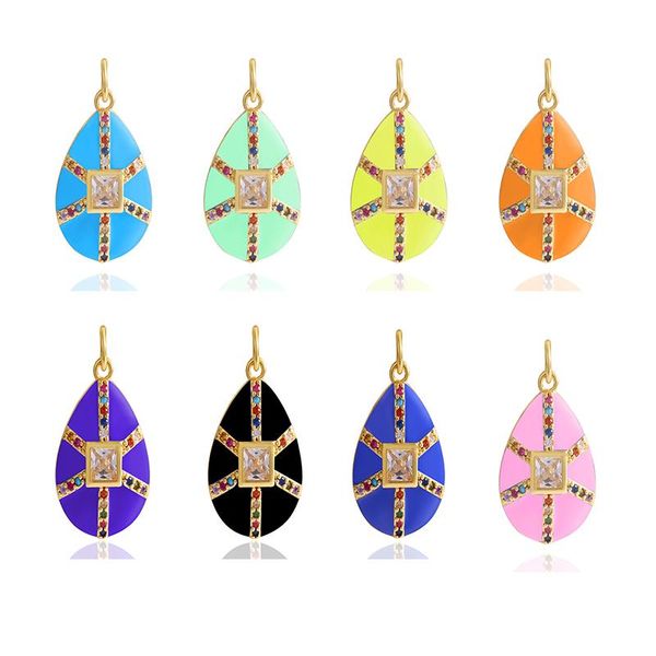 

charms 2021 arrivals multicolor drop-shaped oil drop zircon small pendant for women diy necklace jewelry accessories wholesale, Bronze;silver