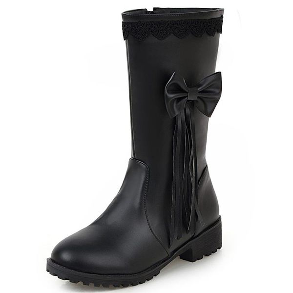 

boots lucyever 2021 tassels bow autumn winter women lace med heels platform ankle woman black white pu leather shoes mujer