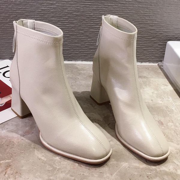 

boots women's high heels, luxurious, beige, seven centimeters, block, short pipe, winter , square beak, chelsea, quality mhys, Black