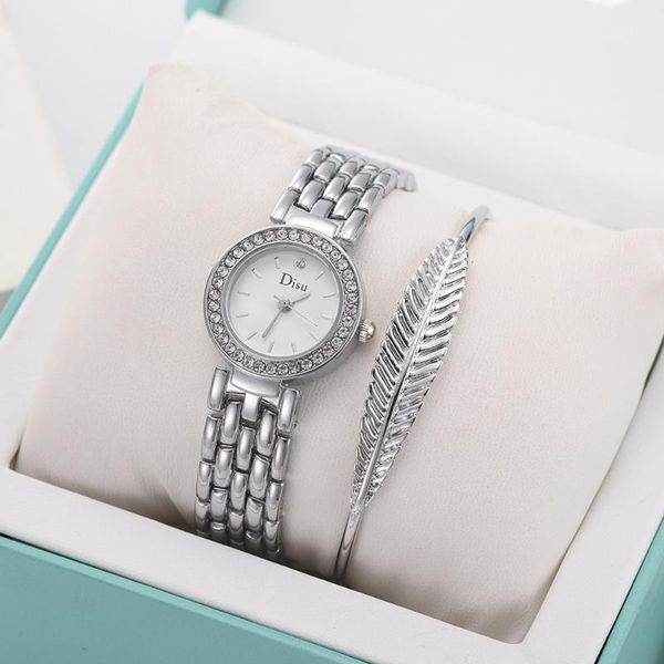 

wristwatches 2021 fashion business light luxury girl temperament watch bracelet set chain birthday gift, Slivery;brown