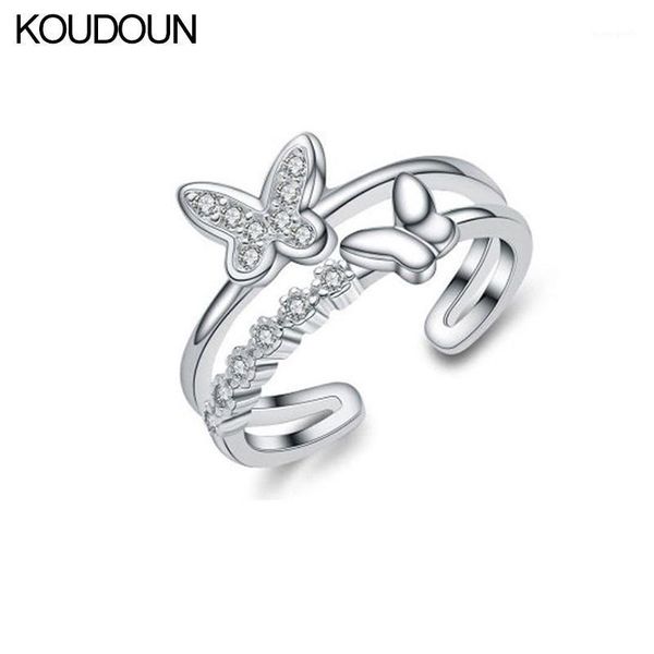 

wedding rings koudoun silver color jewelry 2021 fashion woman opening retro adjustable cubic zirconia butterfly1, Slivery;golden