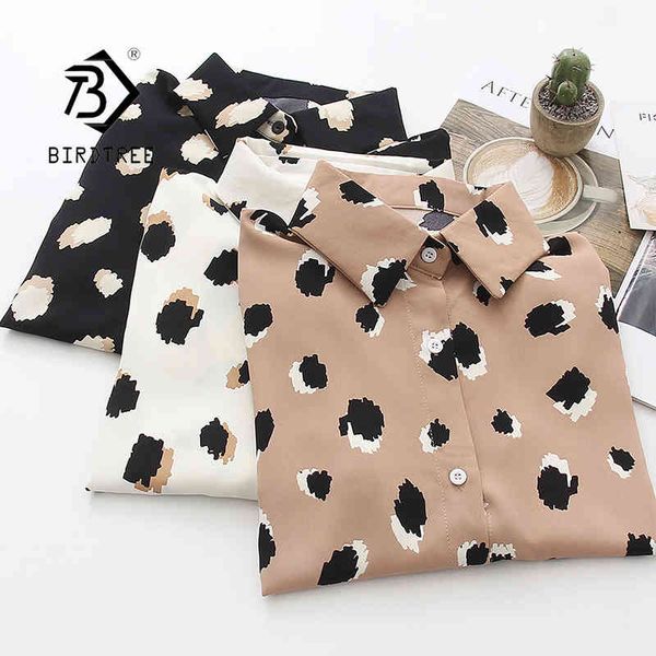 

spring women vintage cow pattern print chiffon blouse loose long sleeve button up turn-down collar shirt autumn korean basic 210430, White
