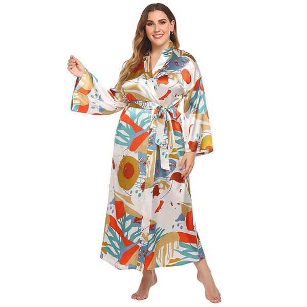 

women's sleepwear female strap-on plus size robe for women summer printed big dressing gown pajamas, Black;red
