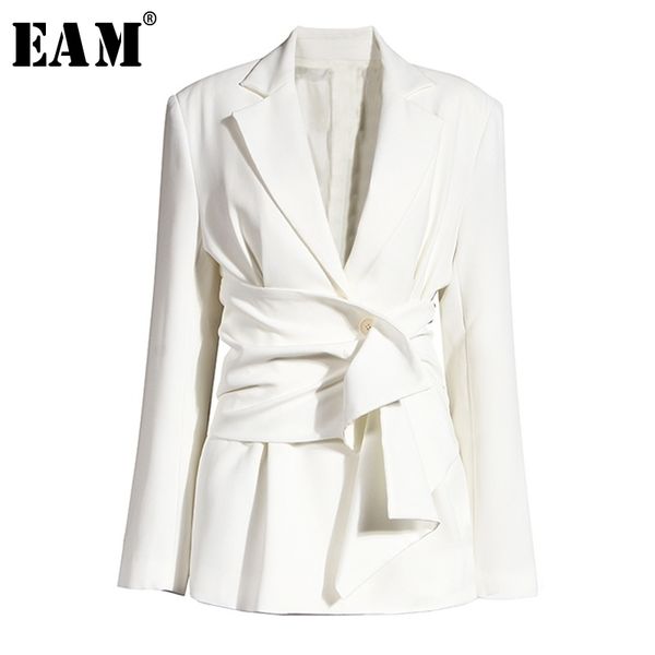 

[eam] women white knot split joint irregular blazer new lapel long sleeve loose fit jacket fashion spring autumn 1x343 210330, White;black