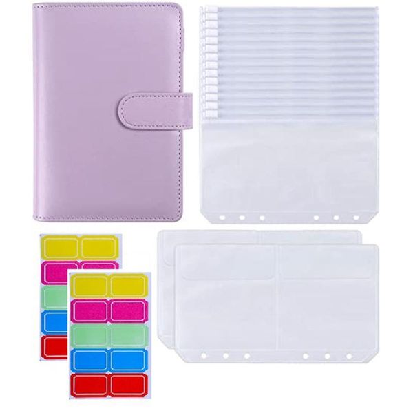 

18pcs a6 pu leather binder cover with 6 ring pockets envelopes for cash budget system documents cards gift wrap