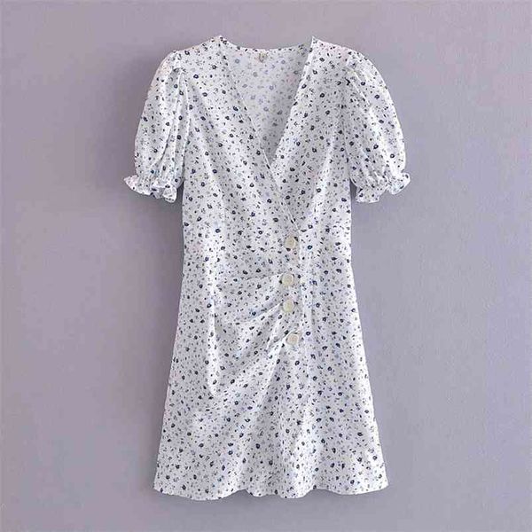 

women summer elegant print mini dress short sleeve v-neck buttons casual slim female fashion street dresses vestidos 210513, Black;gray