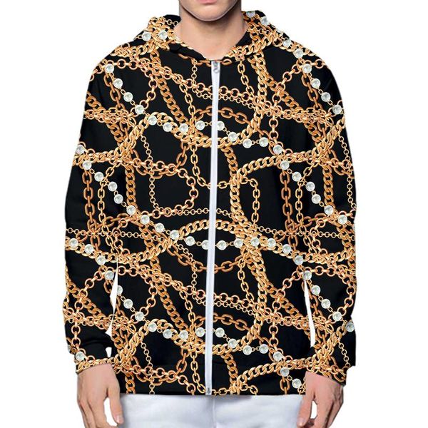 

men's hoodies & sweatshirts luxury golden necklace pearls pattern 3d all over printed hoodie man and women sweatshirt zip pullover casu, Black