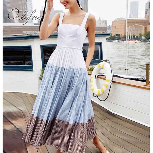 

summer vintage women long spaghetti strap plaid maxi tunic dress 210415, Black;gray