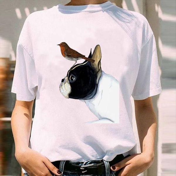 

graphic watercolor dog spring summer womens t shirts girl cute 90s short sleeve lady print female clothes tees, White