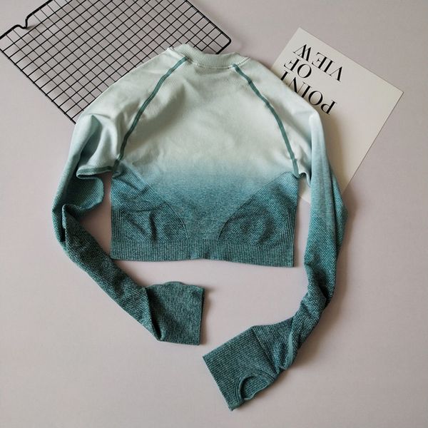 

autumn new ombre yoga shirts fitted long sleeve sport t shirt with thumb holes seamless fitness crop quick dry workout, White;red