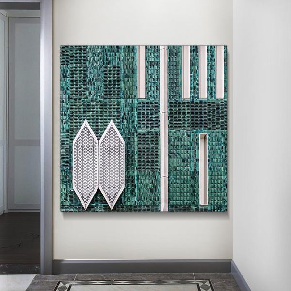 

paintings light luxury style, blue architectural posters, wall decoration painting, designer model room, industrial sailcloth