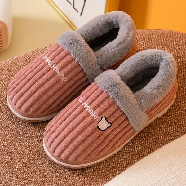 

slippers women winter home cartoon cat shoes non-slip soft warm house men indoor bedroom lovers couples footwear, Black