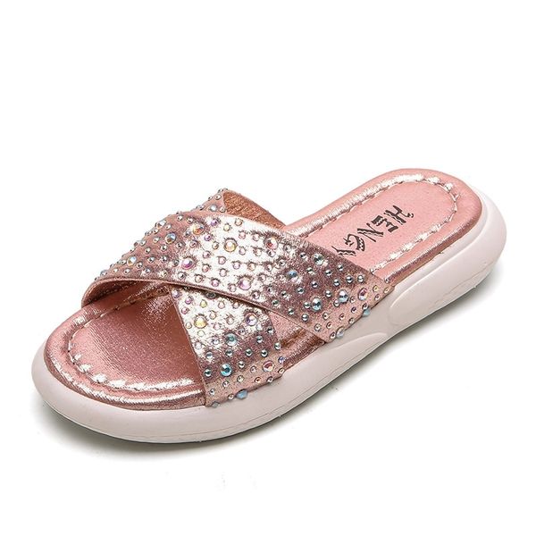 EST Детская обувь Девочки тапочки Летняя мода плоские наружные сандалии тапочки для детей большая девушка скользит обувь 210713