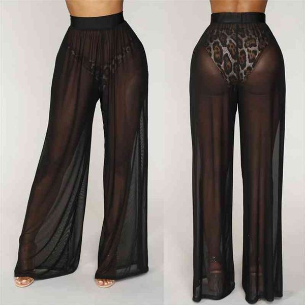 

summer hollow pants women solid beach mesh sheer pants trousers, Black;white
