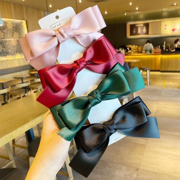 

korea silk big bow hairpin spring clip lolita girly heart hair accessories1