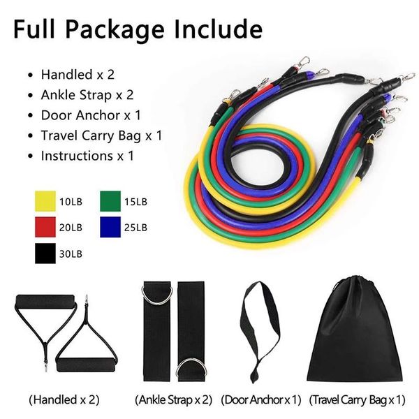 

latex resistance bands set 48'' rubber elastic fitness yoga tubes pull rope for training exercise, with bag