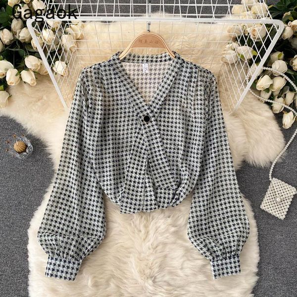 

women's blouses & shirts gagaok blouse women 2021 summer v-neck button chiffon office lady thin loose simple fashion chic wild, White