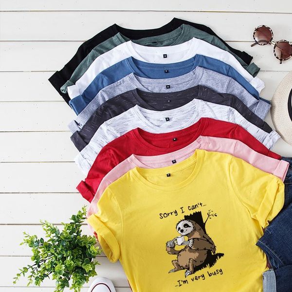 

lazy sloth tee oversized womens t shirt busy tees casual o neck cartoon summer funny koya print cotton, White
