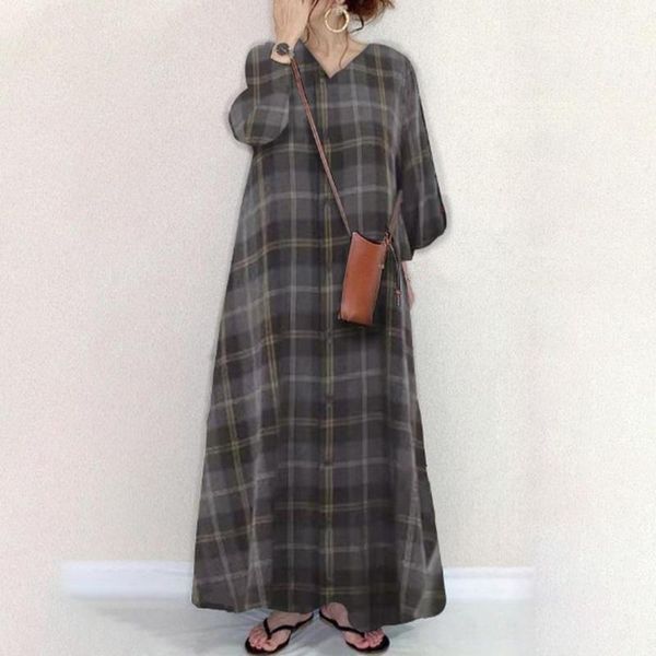 

casual dresses 2021 summer beach holiday dress women long sleeve v-neck striped ankle-length a line midi for, Black;gray