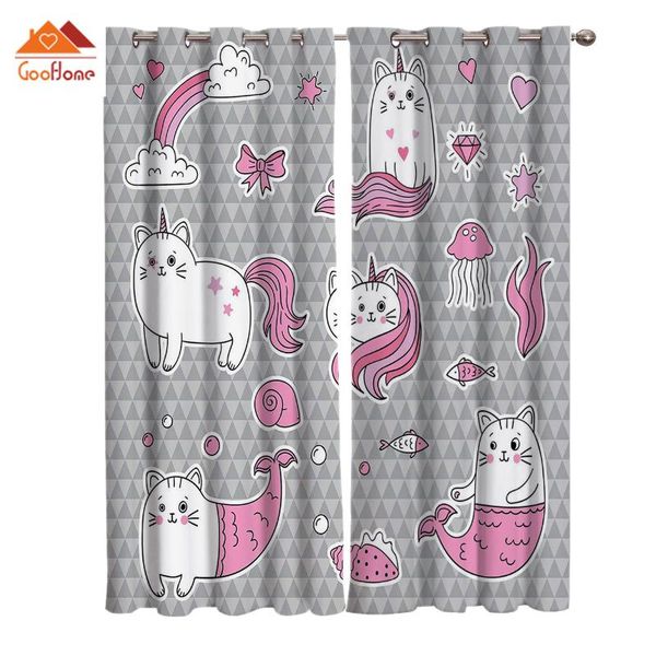 

curtain & drapes grey and pink cartoon animals window curtains living room outdoor fabric home decor
