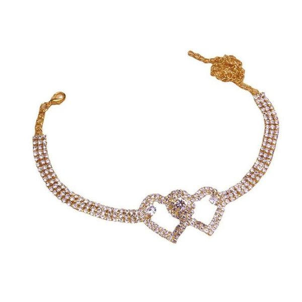 

link, chain fashion silver color rhinestone double heart anklet for women bling hollow out love foot ankle leg bracelet jewelry, Black