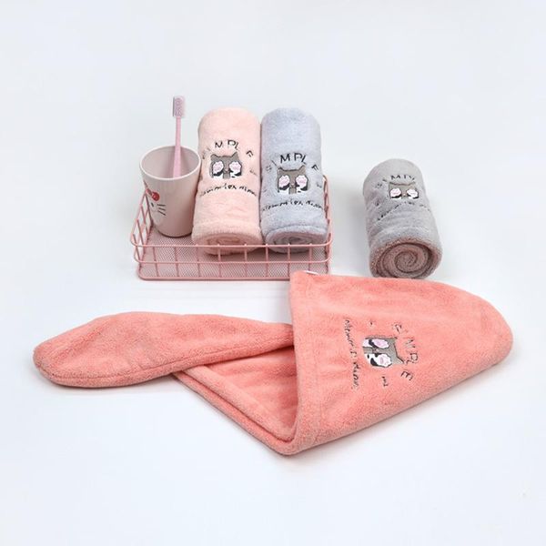 

shower caps lembroidered soft cute cat dry hair cap thicken water-absorbing quick-drying cartoon headband coral fleece