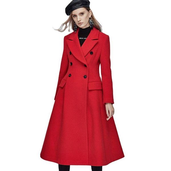 

women's wool & blends red woolen spring and autumn coat, Black
