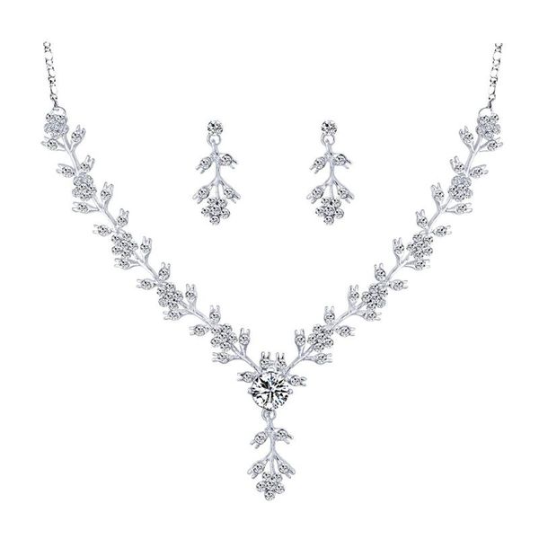 

earrings & necklace 1 set wedding earring kit neck jewelry dangler bridal, Silver