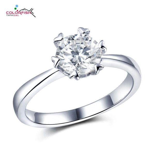 

cluster rings colorfish 925 sterling silver round shape moissanite six solitaire classic 1 engagement wedding band, Golden;silver