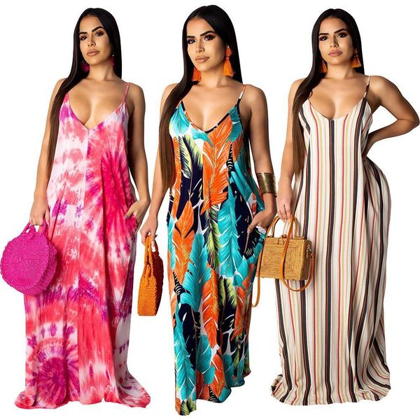 

womens dress long vestidos vestido cotton women v neck camis dresses for female plus size loose print striped, Black;gray