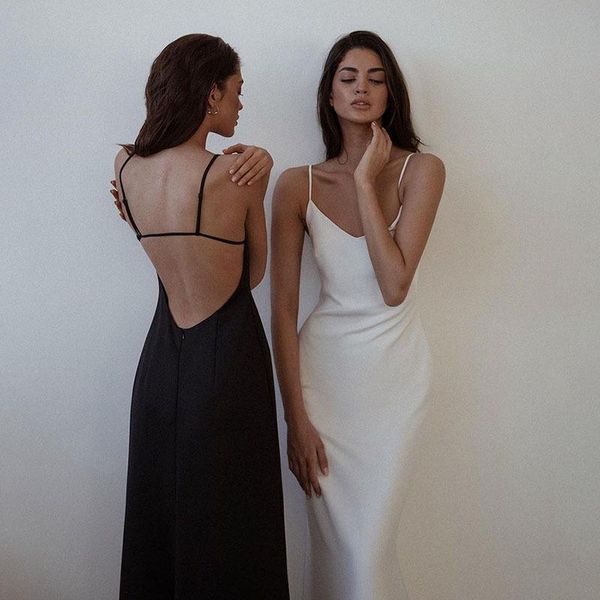 

casual dresses 2021 elegant backless bodycon for women party club vestidos summer sling solid color spaghetti strap dress female, Black;gray