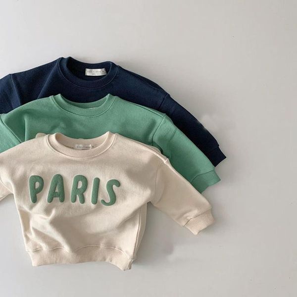 

hoodies & sweatshirts fall paris letters pullover sweatshirt for kids boys girls sport baby shirts casual plus velvet children clothes korea, Black
