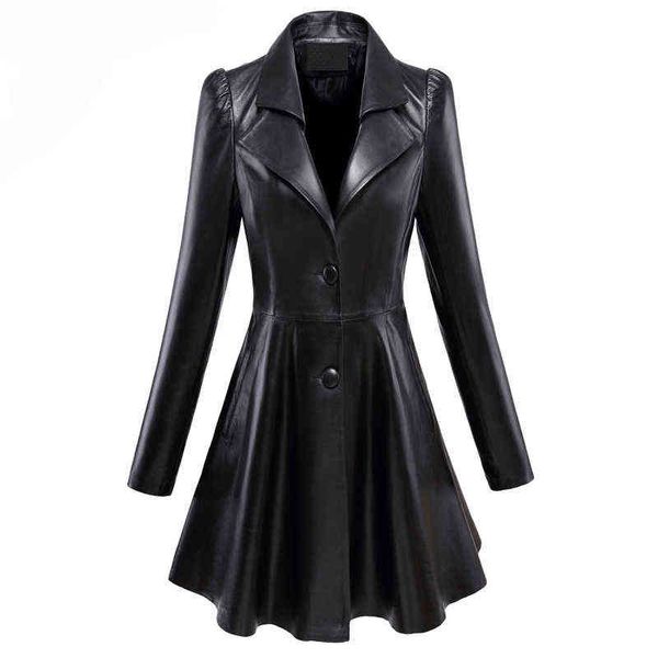 

nerazzurri fit and flare faux leather coat notched lapel long sleeve puff sleeve skirted black elegant leather blazer slim fit 211118